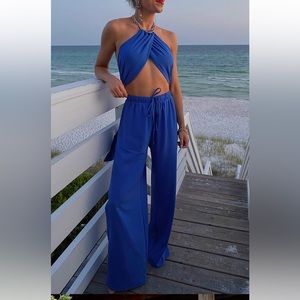 Candidly Chan blue linen set